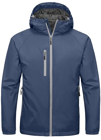 Little Donkey Andy Men's Insulated Winter Jacket Lightweight Waterproof Coat with Hood for Hiking Walking Travel Dark Blue S