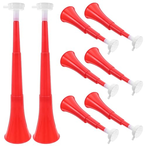 BESPORTBLE 8 zusammenklappbare Stadionhupen: Rote Vuvuzela-Trompete aus Kunststoff – Sporthupe – laute Fußball-Krachmacher für Abschlussspiele, Schul- und Weihnachtsfeiern