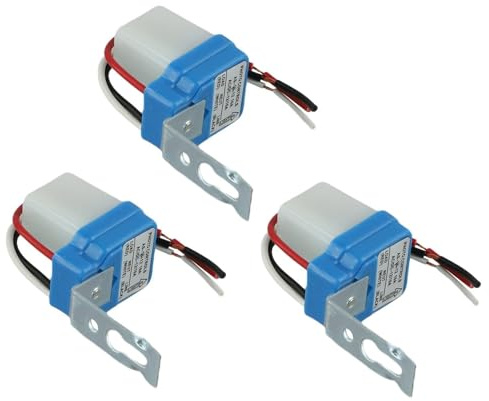 Gettimore Lichtsensorschalter für automatische Ein-/Aus-Außenbeleuchtung, AC/DC, 12 V, 10 A, 3 Stück, 2200 W Last, 10 m Reichweite, verstellbare Straßenlaternensteuerung mit integriertem Fotosensor