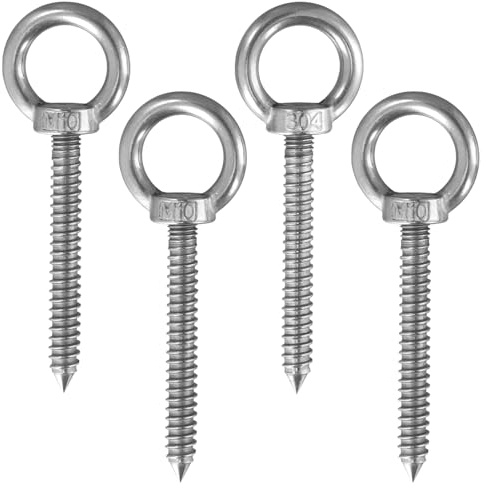 4 Stück Ösenschraube Ringschrauben lang, Ringschraube M10 aus Edelstahl 304，M10x80mm Schraubhaken, Schraubösen Schaukelhaken Heavy Duty, für Hängematten Markisen Hängesessel Schaukelstuhl Blumenampel