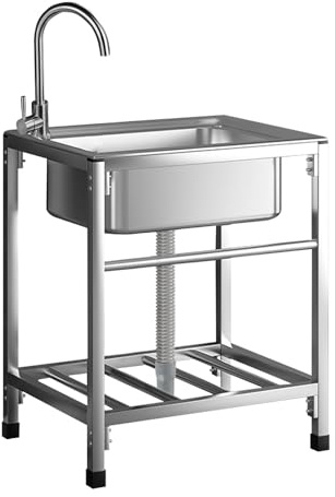 Lavabo Indipendente in Acciaio Inox, Lavandino Per Garage Lavandino Commerciale con Rubinetto Lavelli Autoportante Lavello Esterno Lavabo Cucina Lavamani Professionale 38X32cm