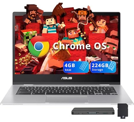 ASUS Chromebook CX1 14 FHD Laptop, Intel Celeron N4500, 4GB RAM, 224GB di archiviazione (64GB eMMC+160GB Docking Station Set), Intel UHD Graphics, 720p HD Camera, WiFi 6, Chrome OS, Argento
