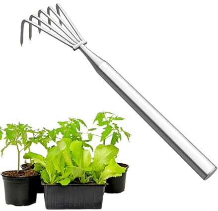 Gartenrechen Für Rasen - Rostfreier Ergonomischer Kultivator - Robuster Metall Rechen Und Handgrubber,Für Unkrautjäten Graben Bodenlockerung Außenbereich Garten Laub Gras Rasenfilz Strauch