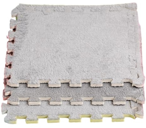 Hiseng 12 pcs Interlocking Foam Floor Tiles 30x30, Squares Puzzle Carpet Tiles Plush Floor Mats Soft Shaggy Foam Rug for Kids Bedroom and Living Room Home Decoration (BR27 Gray,30x30cm)