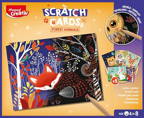 Maped Creativ Rubbelkarten Waldtiere | 5 Rubbelkarten | Kreative Freizeit für Kinder ab 4 Jahren