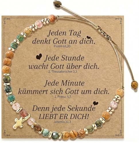 JIRVEX Christliches Armband Damen Kreuz Schmuck Glaube mit Naturstein Geschenk für Frauen Mädchen zur Kommunion Taufe Firmung(Rosa)