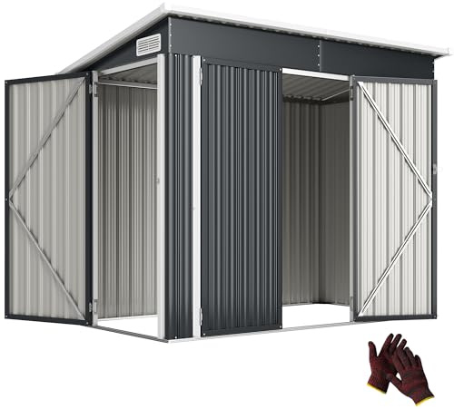 Outsunny Metall Gerätehaus 2,68 m² Geräteschuppen 234 x 132 x 185 cm | Abschließbar, 3 Türen, Lüftung, Pultdach, Handschuhen, Wetterfest, Outdoor Schuppen, für Hinterhof Garten