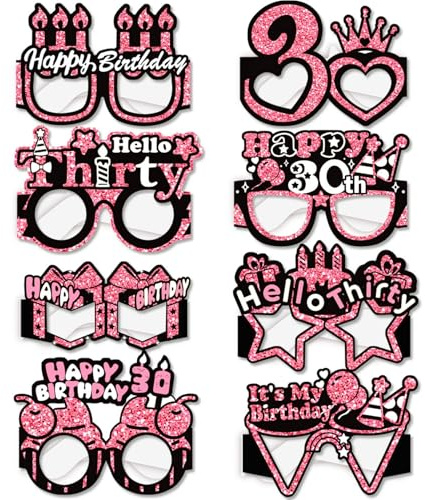 8 Stück Geburtstag Party Brille Dekoration, Papier-Sonnenbrillen zum30. Geburtstag, Dekoration, Happy Birthday, Foto-Requisiten, Zubehör für sie, Geburtstagsparty, Mädchen, Frauen, Partygeschenke