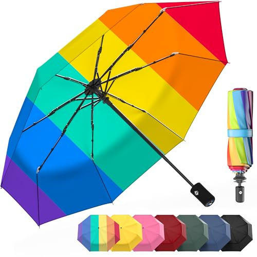 Rain-Mate Compact Travel Umbrella - Pocket Portable Folding Windproof Mini Umbrella - Auto Open and Close Button and 8 Rib Reinforced Canopy