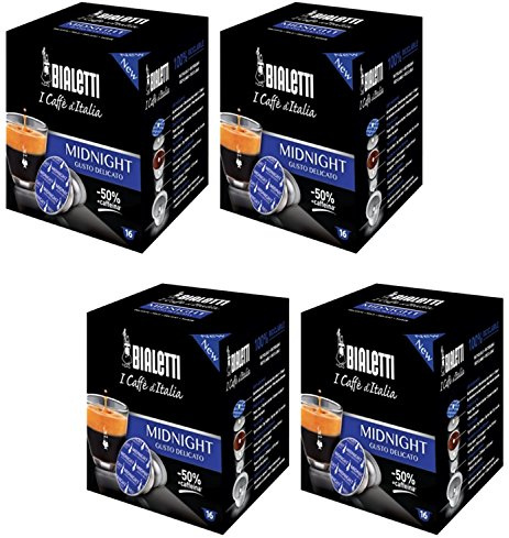 Bialetti Midnight Lot de 64 capsules d'expresso goût délicat 50 % caféine