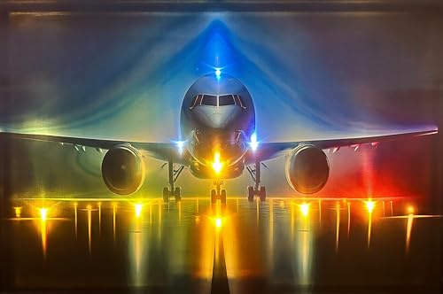 Samarkand - Lights LED-Bild mit Beleuchtung LED- Bilder Leinwandbild Wandbild 65 x 45 cm Leuchtbild FLUGZEUG/EFFEKTE