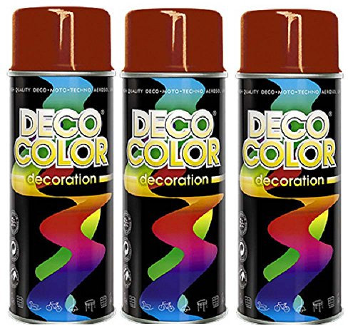Deco Color 3er Sparpack DC Lackspray glänzend 400ml nach RAL freie Farbauswahl (3 Dosen in oxidrot glanz RAL 3009)