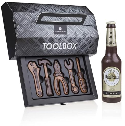 CHOCOLISSIMO – Schokobier und Schokoladenwerkzeug, Geschenk für Männer, Vatertags Geschenk, Geschenkidee Vatertag, Geburtstag, Papa, Bastler, Vatertag Schokoladengeschenk, Schokoladenwerkzeugset