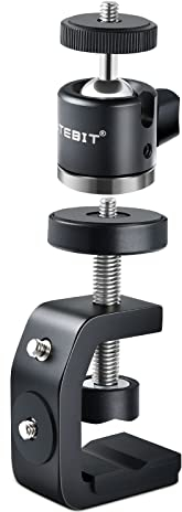 UTEBIT C Clamp Camera Mount, 360° Swivel Mini Ball Head, Aluminum Alloy Desk Clamp, Max Load 1.5kg/3.3lbs, for DSLR, Webcam, Monitor, Flash Light, Table, Shelf