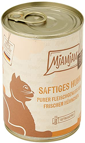 MjAMjAM - Premium Nassfutter für Katzen - purer Fleischgenuss - saftiges Hühnchen pur, 6er Pack (6 x 400g), getreidefrei mit extra viel Fleisch