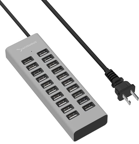 USB Ladegerät, 90W Netzteil USB-Schnellladegerät Ladestation Mehrfach, mit 20 USB Ports, Verwendung als USB-HUB mit TypB Kabel, Ladestation für MacBook, USB-C Laptop, iPhone, Samsung Galaxy (AX-P20C)