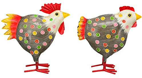 Exner dekorativer Deko-Hahn Deko-Huhn Garten-Deko Metall bemalt Preis für 2 Stück 4 Farben zur Auswahl (grau)