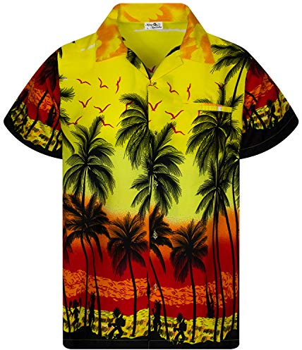 King Kameha Funky-Camicia-Hawaiana, Manica-Corta, JK-Beach, Giallo, L