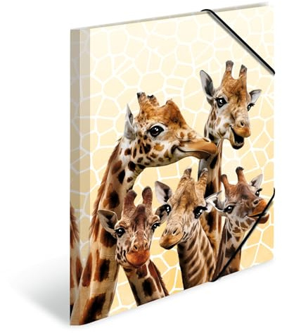 HERMA Sammelmappe A4 Giraffe, Kinder Eckspanner-Mappe aus Kunststoff mit Tier Motiv, Gummizug, Innenklappen und Innendruck für Jungen und Mädchen