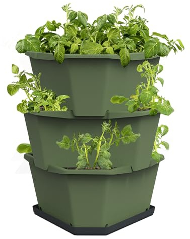GUSTA GARDEN Paul Potato Kartoffelturm 3 Etagen Dunkelgrün - Hochbeet Turm Kartoffeln - Garten & Balkon - Schädlingsschutz - 0,2m² - 56L Erdvolumen