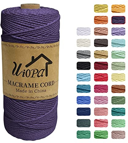 Uiopa Macrame Corda 2mm x 200m, Filo di Cotone 3 Strand Twisted, Filo Macrame Spago Colorato per Artigianato Fai da Te Piante da Appendere Acchiappasogni