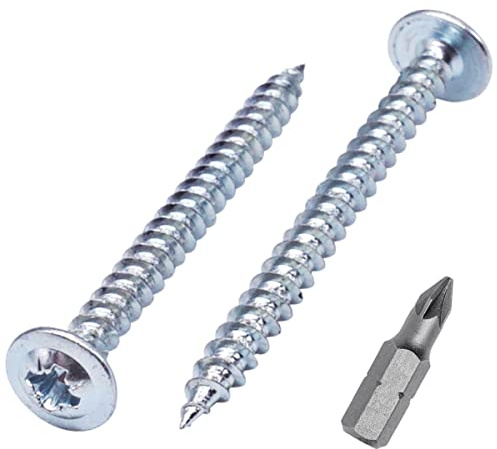 SKIR'CO (100 Stück) Verzinkter Stahl 4,0 x 45 mm Silber Holzschrauben, Metallschrauben, Oblatenkopf, Pozidriv, selbstschneidend