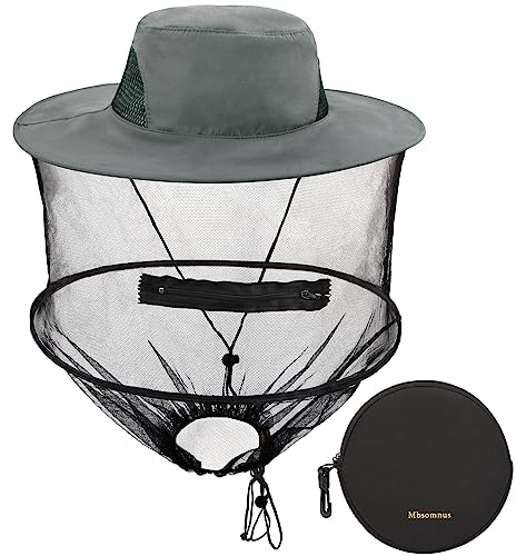 Mbsomnus Imkerhut Moskitonetz Hut Grau Sonnenhut mit abnehmbarem Moskito Kopfnetz Hut Schnell Trocken Breite Krempe Sonnenschutz für Outdoor Wandern Camping Gartenarbeit Angeln