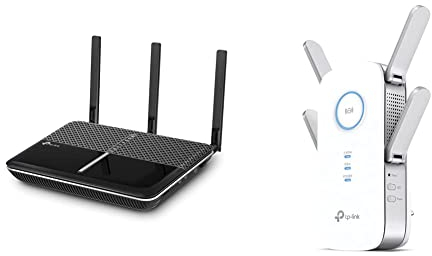TP-Link Archer VR2100v Internet Box 3, Super-VDSL 35b Modem Router, 4 × Gigabit-Ports & RE655 WLAN Verstärker Repeater AC2600 (Dual-WLAN AC + N, 1733 MBit/s 5GHz + 800MBit/s 2,4GHz, Gigabit-LAN-Port)
