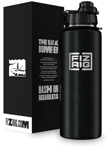 FIZRIG Botella de agua de acero inoxidable | Jarra deportiva de hidratación para gimnasio | Aislamiento de doble pared | Extra fuerte, a prueba de fugas | Tapa de bloqueo abatible de 180º (1,2 L)