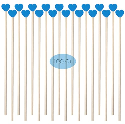 OSSIJAY 100 Pieces 6Inch Heart-Shaped Wooden Rock Candy Sticks Drink Stirrer Sticks for Lollipop Coffee Appetizer Skewers