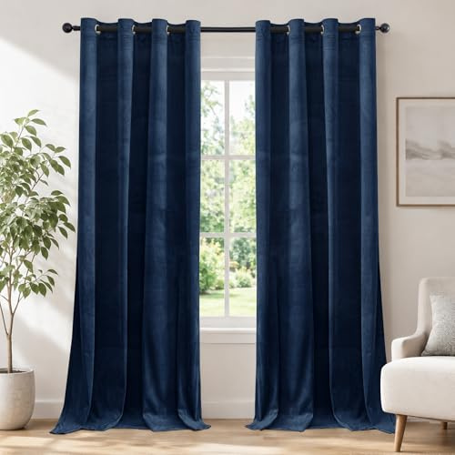 Ystyle Samt Vorhang Blickdicht 2er Set, H175 x B140 cm, Marineblau | Wasserabweisend Gardinen Wohnzimmer Modern, Thermovorhang Hitzeschutz Kälteschutz, Verdunklungsvorhänge per Soggiorno