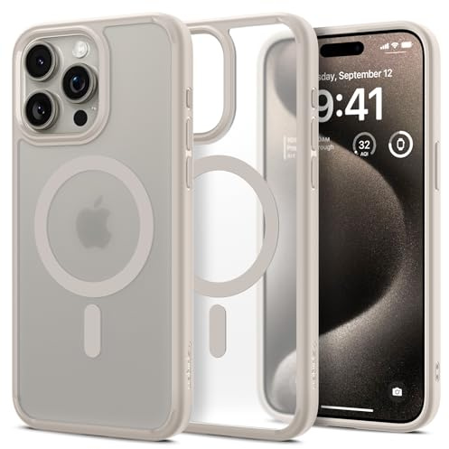 Spigen iPhone 15 Pro Hülle Ultra Hybrid MagFit -Frost Natural Titanium | Kompatibel mit MagSafe, DuraClear Tech, Anti-Yellowing, Air Cushion Tech, Militär-Grade Schutz, Spigen Signature Serie