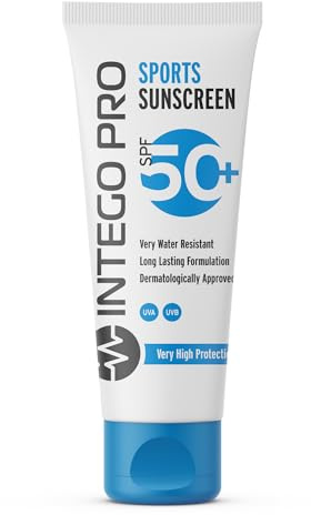 Intego Pro (SPF 50+) Sports Sunscreen | Very Water Resistant & Sweatproof Sun Cream with Zinc Oxide | Non Greasy Formula Suncream Approved by Athletes | Reef Safe, Fragrance Free, Hypoallergenic