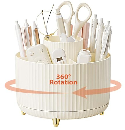 Hisdricus 360° Drehbarer Schreibtisch Organizer Stiftehalter für Kinder, Stifte Organizer mit 5 Fächern für Büro und Schule, Büromaterial Stiftehalter Schreibtisch