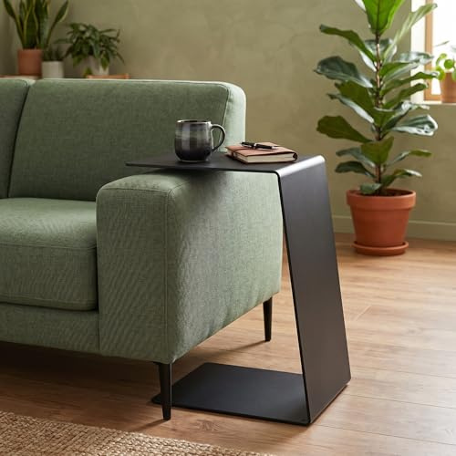 MOE UHANE Beistelltisch Schwarz 37 x 26,5 x 47,8 cm - Modern Design für Coffee - Metall C Form - Couchtisch Modern