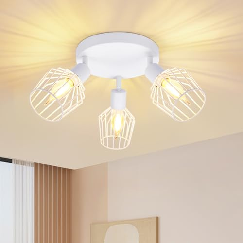 Lichtmaler Deckenstrahler 3 Flammig Rund Deckenspot Deckenleuchte Weiß E14 | Deckenlampe Vintage Metall Schwenbar Küchenlampe Spotlight für Flur Schlafzimmer(ohne Leuchtmittel)