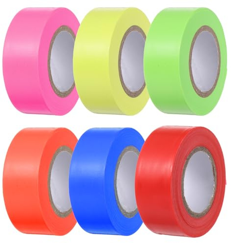 QUARKZMAN Cinta de Señalización 25mm x 30M/98.4Ft Cinta de Marcado sin Adhesivo Multicolor Marcado de Árboles, Marcado de Senderos y Levantamiento de Límites, 6 Unidades