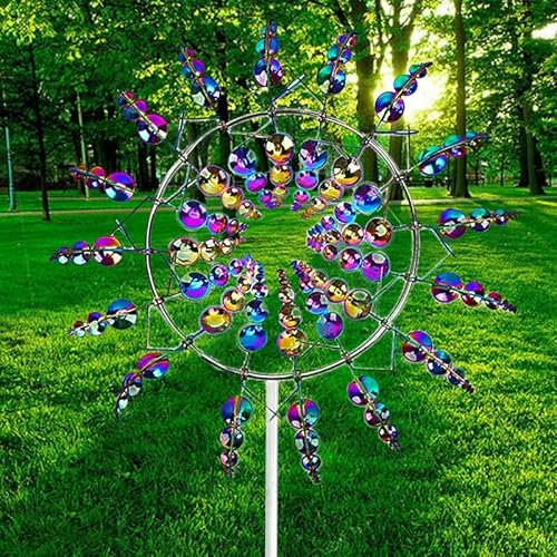 Unique Metal Windmill, 3D Wind Spinner Powered Kinetic Sculptures, Wind Catcher Magical Wind Spinners for Yard Patio Garden Lawn Decoration Outdoor, Diameter: 32cm/12.6inch, Boxed Package (Multicolor)