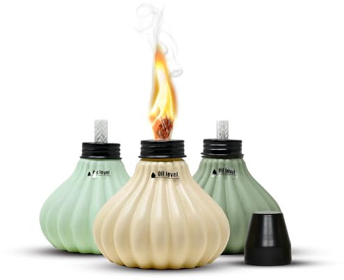 Deco Window Pack of 3 Table Torch for Indoor Outdoor Citronella Oil Tabletop Lamp Landscape Assorted Lantern with Fiberglass Wick & Cap for Garden Patio Yard Party Decor Light