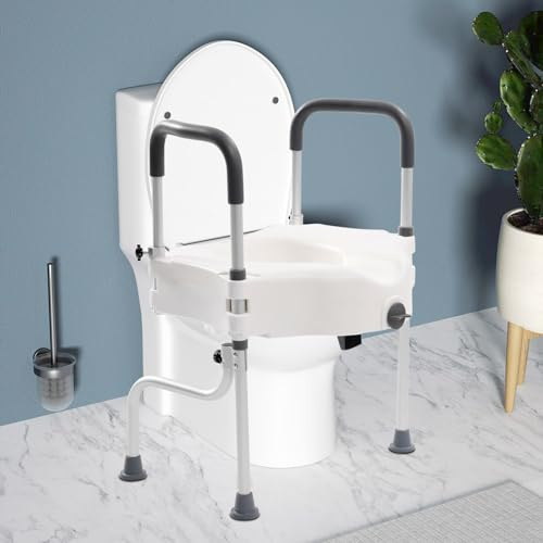Rehausseur de WC avec accoudoirs - 11 cm - Pour personnes âgées et personnes handicapées - Peut contenir 150 kg - Blanc