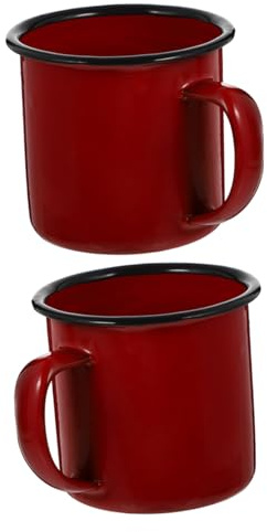 Amosfun Tazze Smaltate Set Da 2 Tazza Da Caffè Smaltata Per Bere Tè E Acqua Tazza Da Campeggio Per Ufficio Viaggi E Casa Smaltata Retrò 2.36X2.56X2.36in