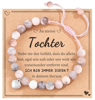 POWWA Naturstein Herz Armband für Tochter Enkelin Nichte mit Geschenk Nachricht Karte, geeignet als Geschenke auf Geburtstag Graduierung Weihnachten Neujahr