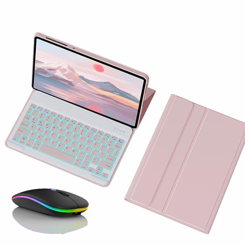 JZCZMCE Funda con Teclado para Honor Magic Pad 2 12.3, Contiene Ñ, 7 Colores Retroiluminados, Teclado Retroiluminación Inalámbrico Desmontable Magnético con Ratón Bluetooth,Rosado