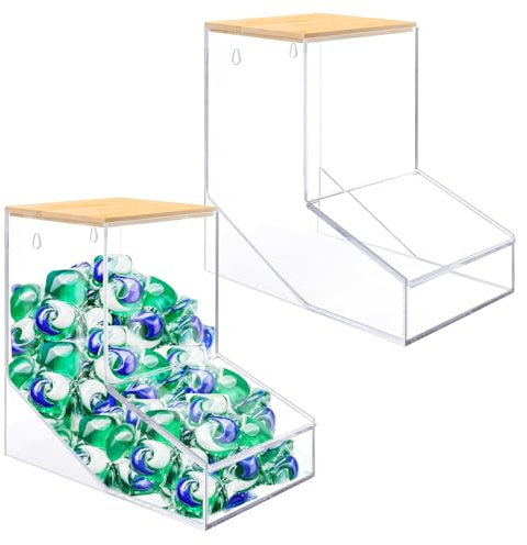 JYPS Laundry Pods Container, Acrylic Dishwasher Pods Holder w/ 2 Lids, Dispenser For Powder, Dryer Balls, Beads, Soap Organizer For Room Desktop / Wall Mount, Snack Candy Organization Storage 2 Pack