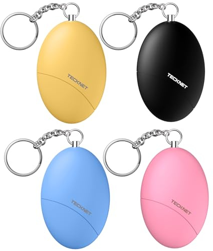 TECKNET 130dB Taschenalarm für Frauen, 4 PCS Persönlicher Sirenen | Persönlicher Schlüsselanhänger, sturzfest Selbstverteidigung Panikalarm Persönliche Sicherheit für Frauen, Kinder, Senioren