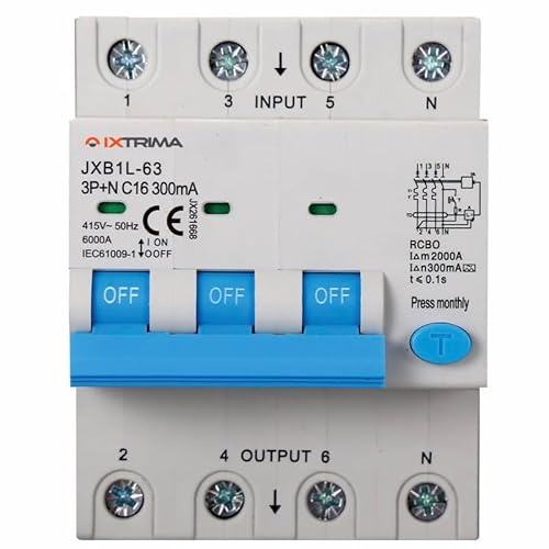IXTRIMA Interruttore Magnetotermico Differenziale 3P+N 16A 300mA 380V-6KA CLASSE A 300mA per Guida DIN - 4 Moduli DIN - Protezione Circuiti e Sicurezza Impianti