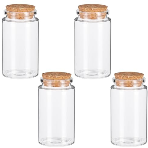 Lot de 4 mini bouteilles en verre transparent avec bouchon vide de 100 ml - Petits bocaux avec couvercle - Bocaux à épices - Bocaux en verre pour la décoration, les cadeaux, les fêtes, les épices de