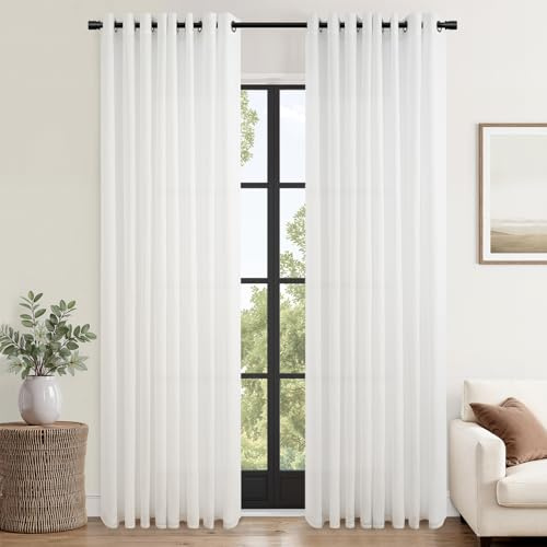 Topfinel Tenda Per Interni Moderne Camera da Letto Salotto Lino e Cotone Naturale Bianche con Anelli Cucina Tende Soggiorno Porta Finestra Bagno Cameretta Bambina Tendine per Finestre 140x245 cm, 2pz
