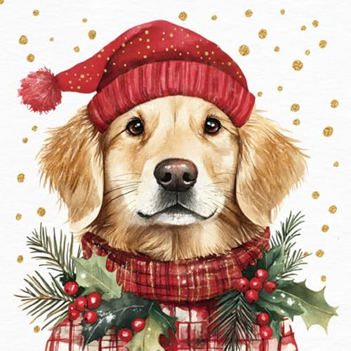 ti-flair 20 Servietten Hund mit Winter-Outfit als Tischdeko. Papierservietten mit Motiv. Auch für Decoupage und Serviettentechnik 33x33cm
