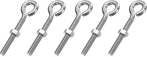 sourcing map 5 Pack Eye Bolts, M6 x 45mm 304 Stainless Steel Threaded EyeBolt Silver Eye Hooks with Nut for Hanging or Securing Cables